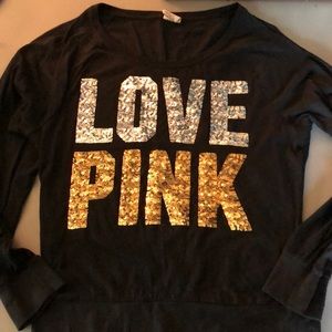 Pink glitter black long sleeve shirt size medium